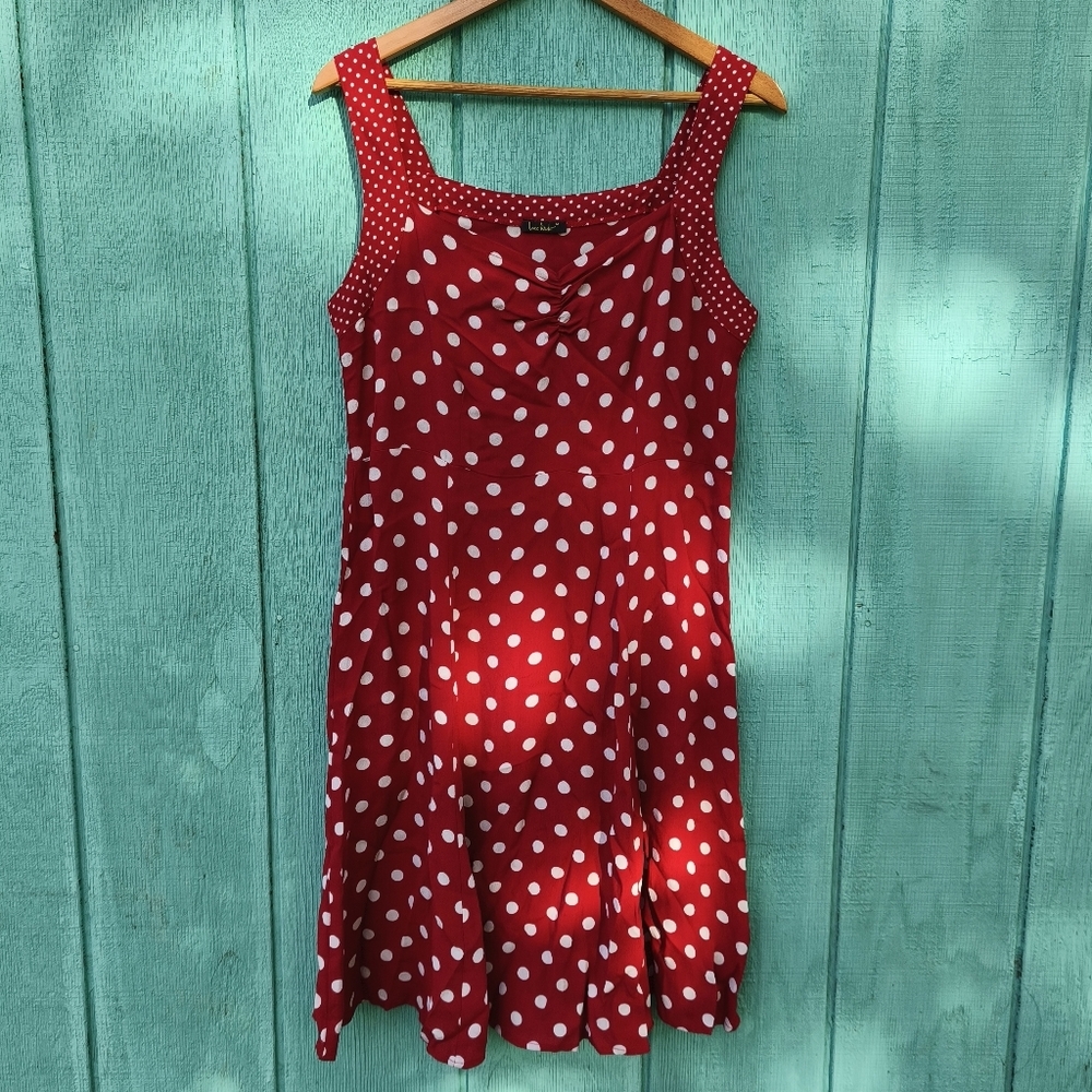 Loco Lindo Retro Style Polka Dot Dress Knee Length sz M Red USA Pin-Up Rockabill